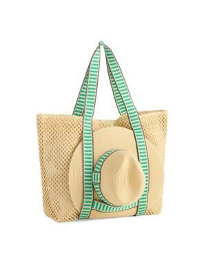 Beach Bag Shiraleah Green Hat and Tote Set, Natural Dorian Travel Beach Bag